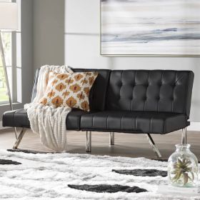 Modern Black Faux Leather Upholstered Sleeper Sofa Bed