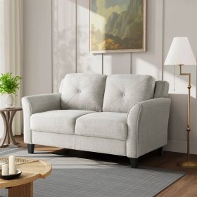 Modern Upholstered Loveseat Sofa in Cream Microfiber with Button Tufted Cushions
