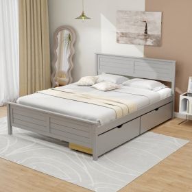 Full Size Grey Platform Bed Frame with 2 Storage Drawers