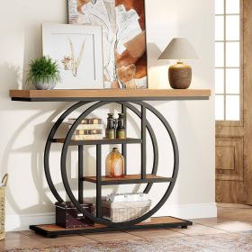 Modern 41-inch Round Base Entryway Sofa Table with Brown Wood Finish Shelves