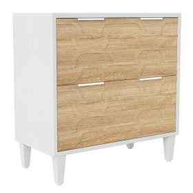 Modern Natural/White Wood 2 Drawer Filing Cabinet Printer Stand