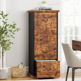 Traditional Vertical File Cabinet in Rustic Brown Wood Finish with 4 Drawers