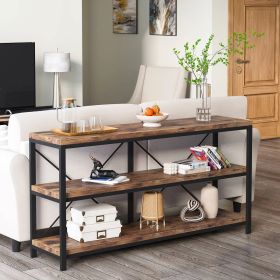 Industrial 55-inch Wood Shelf Console Sofa Table with Sturdy Black Metal Frame