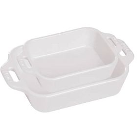 2 Piece Ceramic Stoneware Bakeware Casserole Dish Set in White
