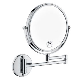 8 Inch LED Wall Mount Two-Sided Magnifying Makeup Vanity Mirror, 12 Inch Extension Chrome Finish, 1X/3X Magnification, 360 Degree Rotation
