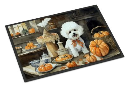 NEW Bichon Frise Fall Kitchen Pumpkins Doormat Front Door Mat Indoor Outdoor Rugs for Entryway, Non Slip Washable Low Pile, 18H X 27W