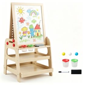 2-in-1 Wooden Kids Art Easel With Marble Run, Magnetic Whiteboard Standing Easel With Storage Shelves & Accessories For Kids 3- (Option: Default)