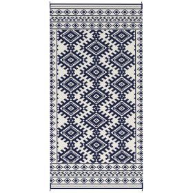 Reversible Outdoor Rug, Waterproof Plastic Straw With Carry Bag, 9 X 18, Blue & White Rhombus Border (Option: Blue)