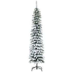 6 Tall Unlit Slim Pencil Xmas Tree, Snow Flocked Artificial Christmas Tree with Realistic Branches and 603 Tips, Green (Option: Green-1000x200x220 mm)