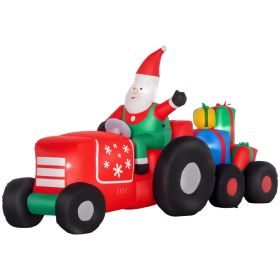 9ft Christmas Inflatables Outdoor Decorations Santa Claus Driving Trailer with Colorful Gift Boxes, Blow-Up LED Yard Christmas Decor for Lawn Gar (Option: Red-320x320x190 mm)