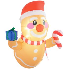 3.4 Inflatable Hanging Gingerbread Man Holding Gift Box & Candy Cane w/ LED Lights, Blow-Up Outdoor Display for Party (Option: Brown-160x160x120 mm)