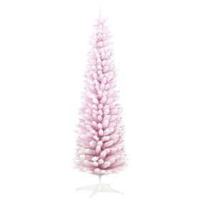 7 Decorated Christmas Tree Snow Flocked Artificial Christmas Tree with Pencil Shape, Realistic Branches, Pink (Option: Pink-1000x240x280 mm)
