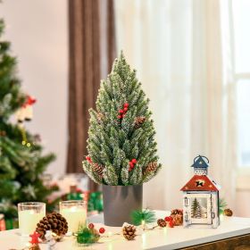 18" Tall Unlit Miniature Snow-Flocked Tabletop Artificial Christmas Tree, Holiday Decoration with Pine Cones and Berries (Option: Green-170x170x470 mm)