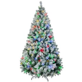 7.5 Artificial Snow Christmas Trees with Frosted Branches, Warm White or Colorful LED Lights, Steel Base (Option: Green-1200x420x440 mm)