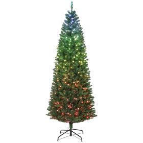 7ft Artificial Christmas Tree with Colorful DIY Synchronized Lights, Remote, Hinged Slim Fir with Daily Timer (Option: Green-1000x250x270 mm)