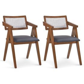 Mid Century Wooden Accent Chairs with Leathaire Seat Cushions Set of 2 (Color: Walnut)