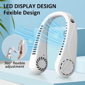 Portable Hands free Bladeless Hanging Neck Fans with Screen Display and 5 Speeds Levels, USB Rechargeable (Color: White)