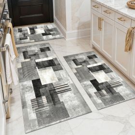 Three-piece kitchen rug set, non-slip and washable, abstract pattern kitchen hallway rug, soft and comfortable, suitable for sinks, floors, entra (Main Material: Polyester, Main Color: White)