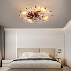Low Profile Cage Ceiling Fan With Light Remote Control, Built-in Modern Industrial Ceiling Fan Unavailable Platforms- Temu (Option: White)